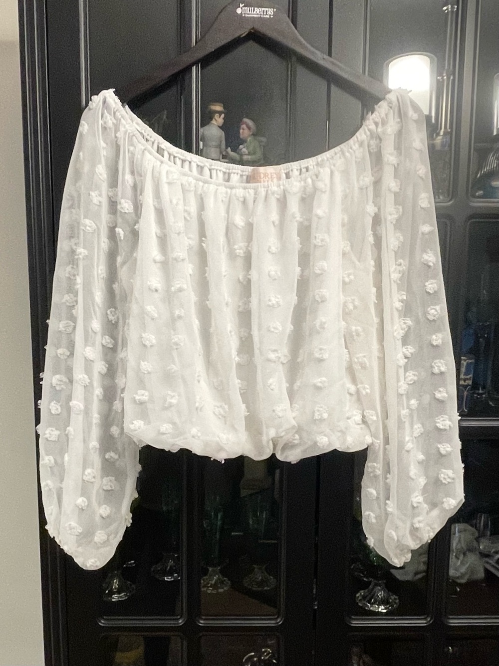 Francesca's Collections White Off-Shoulder Pom Pom Blouse